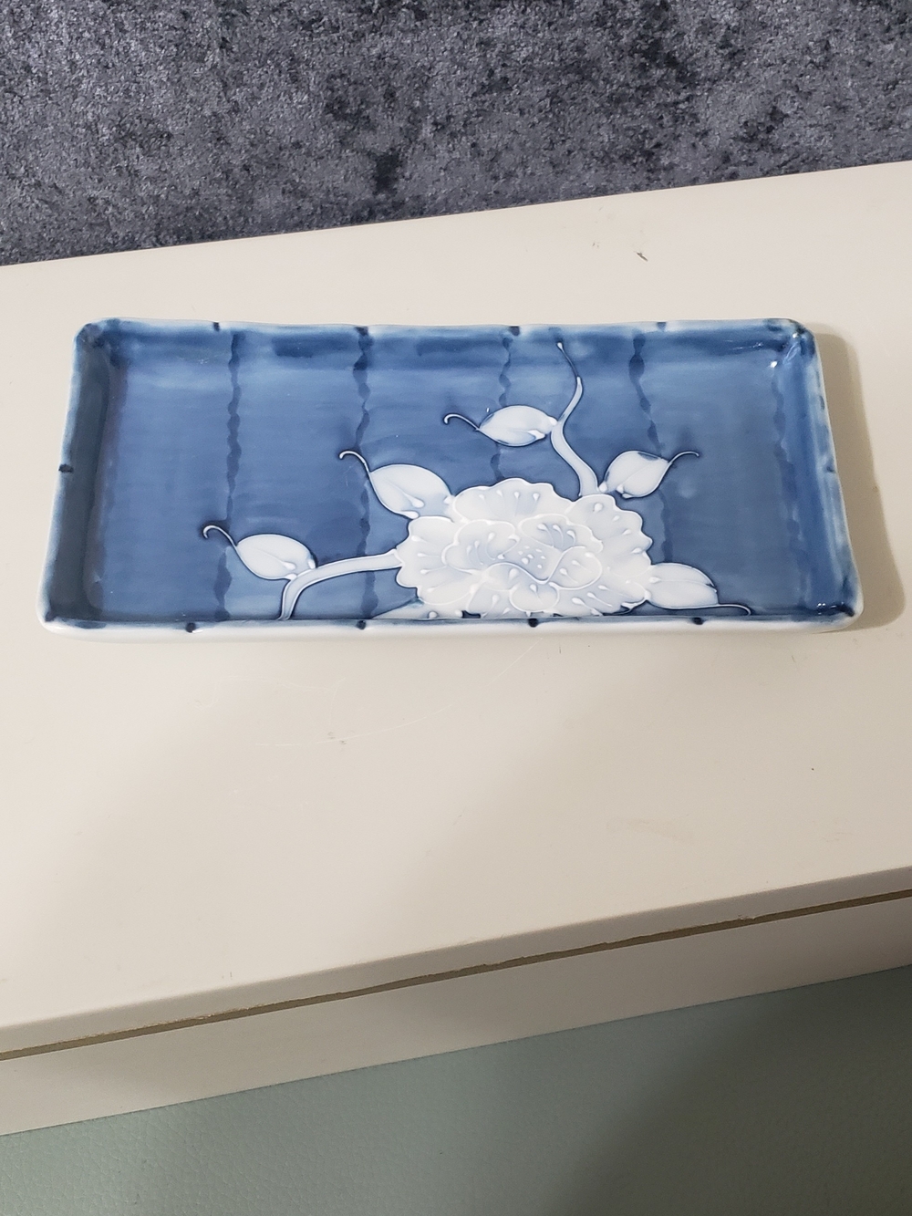 Vintage Toyo Japan Blue Floral Ceramic Dish Tray - Home Art Ceramics